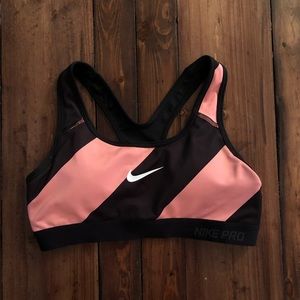 Nike Pro Dri-Fit Sports Bra Peach and Black Stripe